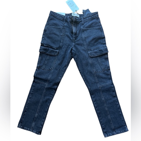NWT! Zara - black - Cargo Denim Jeans - size 6 US - Picture 2 of 8